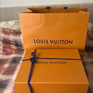 Louis Vuitton Orange Gift Box with Blue Ribbon & shopping bag
